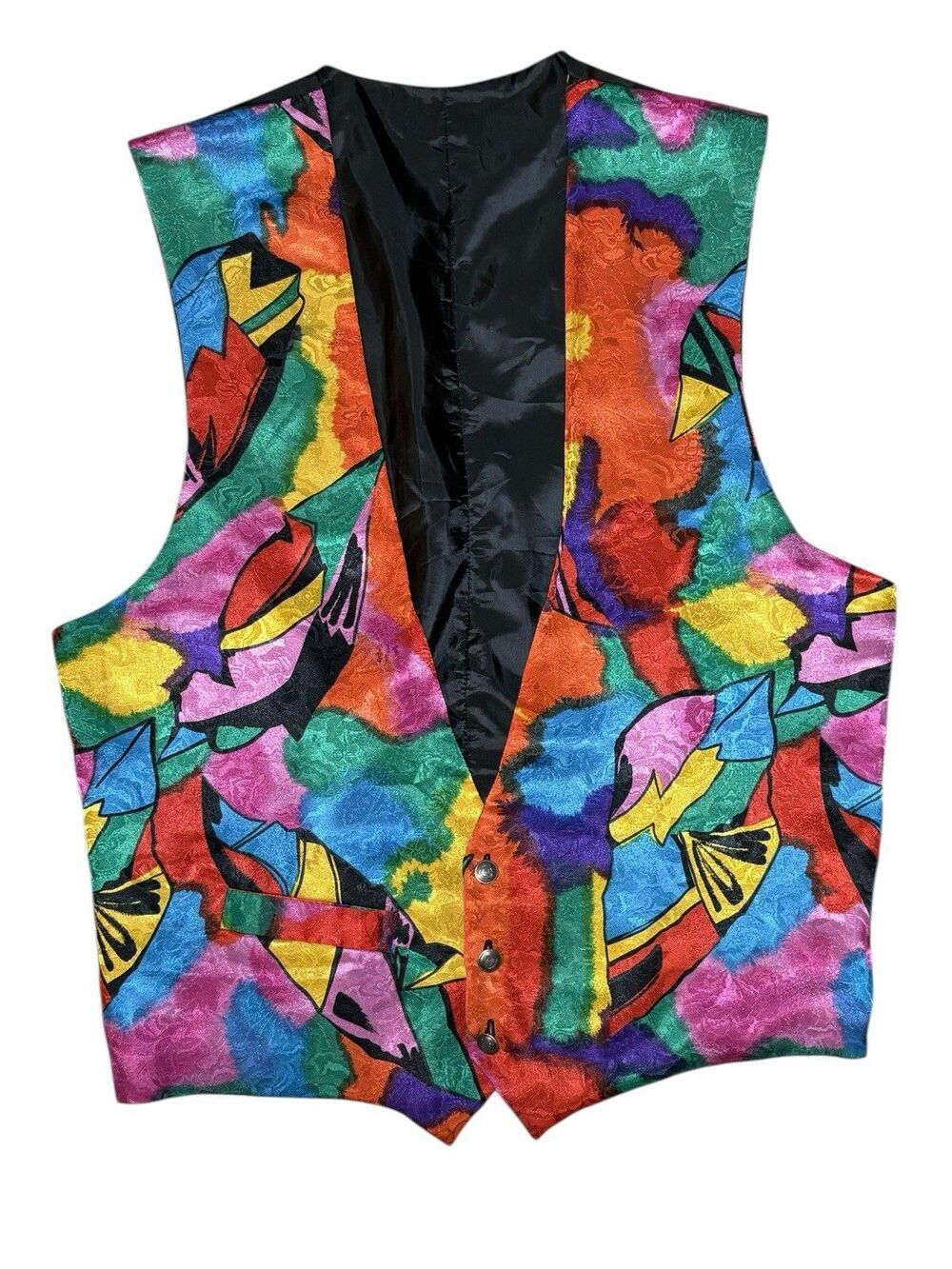 Vintage 80’s Vest Waistcoat Abstract Print Men's L  22in Pit To Pit Prom Tux